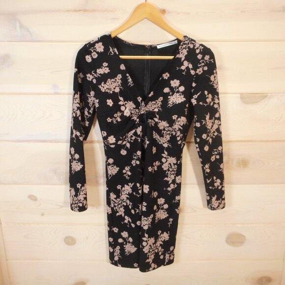 Abercrombie & Fitch A&F Floral Mini Dress Size S Ring-Front Long Sleeve Black - Picture 1 of 10
